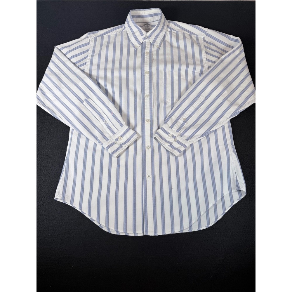 Brooks Brothers Regent Striped Oxford Shirt Mens M Blue White Made in USA